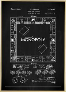 Patenttegning - Monopoly I - Sort Plakat