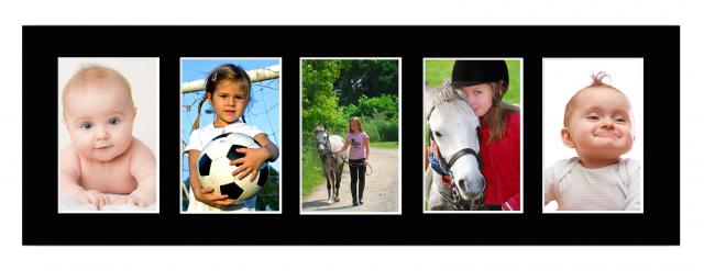 Passepartout Sort 20x60 cm - Collage 5 Billeder (9x14 cm)