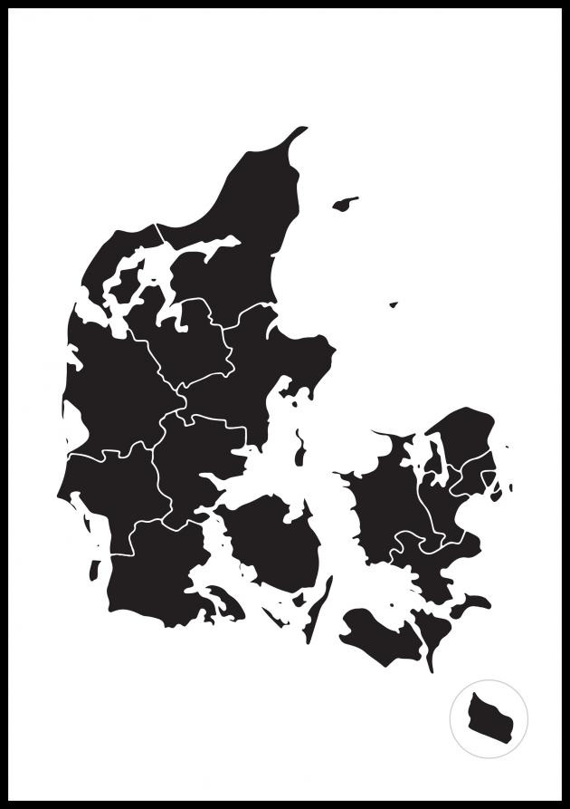 Kort - Danmark - Sort Plakat
