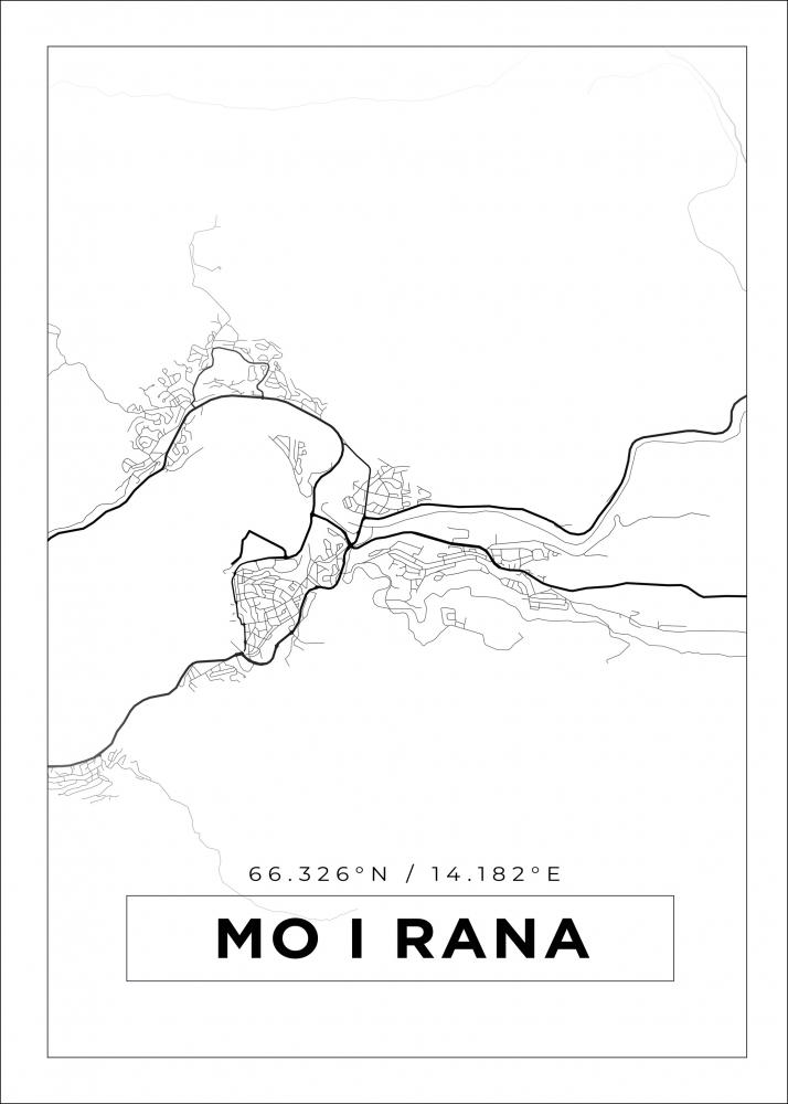 Kort - Mo I Rana - Hvid Plakat