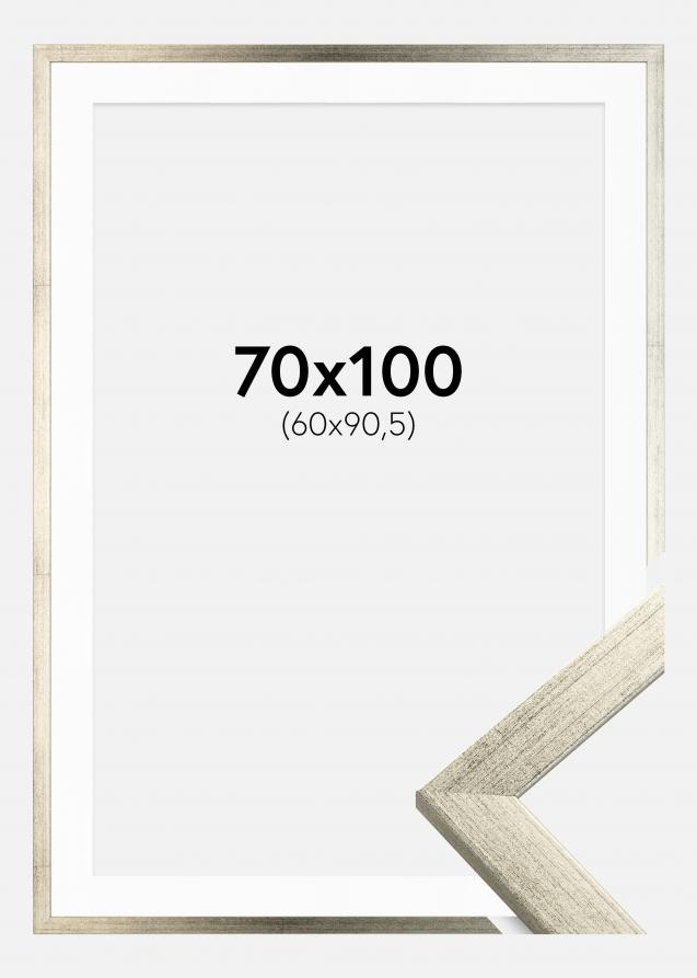 Ramme Stilren Sølv 70x100 cm - Passepartout Hvid 61x91,5 cm