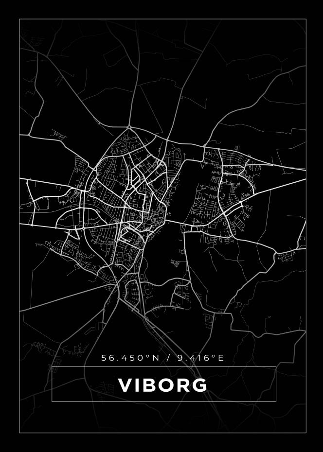 Kort - Viborg - Sort Plakat