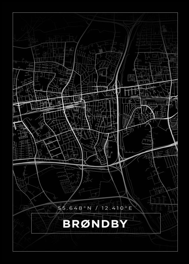 Kort - Brøndby - Sort Plakat