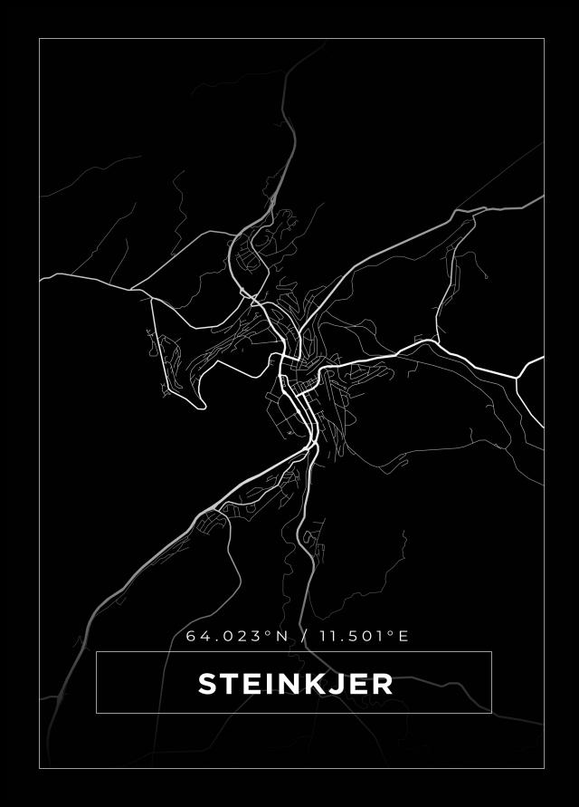 Kort - Steinkjer - Sort Plakat