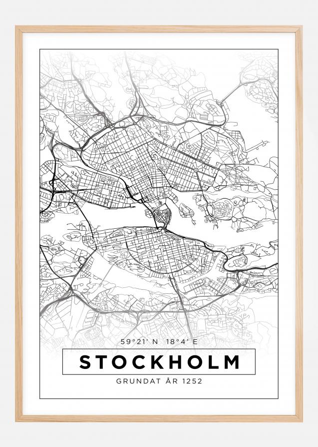 Kort - Stockholm - Hvid Plakat