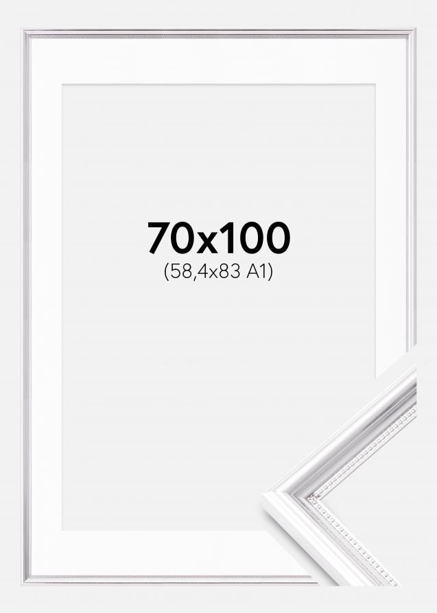 Ramme Gala Sølv 70x100 cm - Passepartout Hvid 59,4x84 cm (A1)