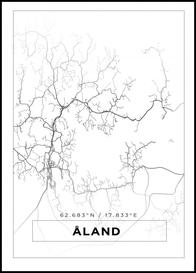 Kort - Åland - Hvid Plakat