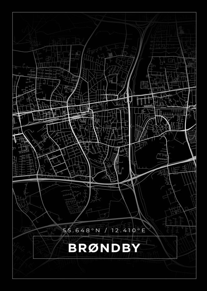 Kort - Brndby - Sort Plakat