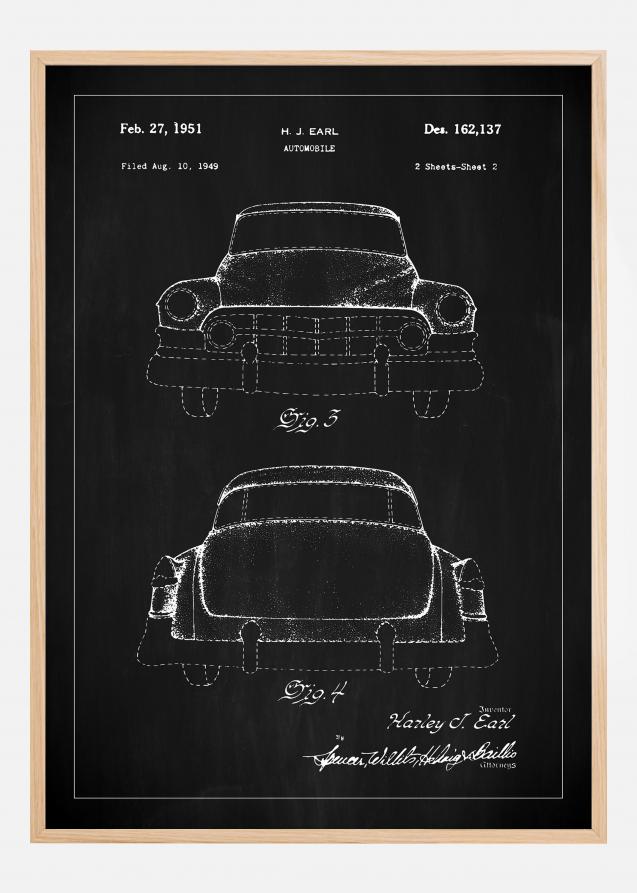 Patenttegning - Cadillac II - Sort Plakat