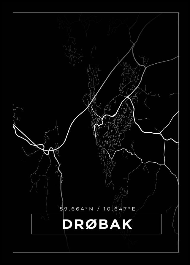 Kort - Drøbak - Sort Plakat