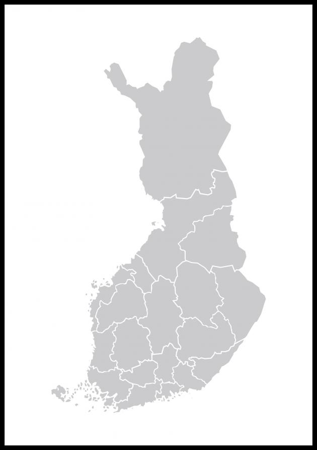 Kort - Finland - Grå Plakat