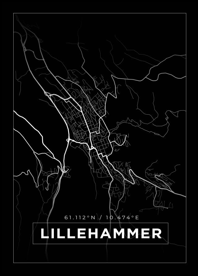 Kort - Lillehammer - Sort Plakat