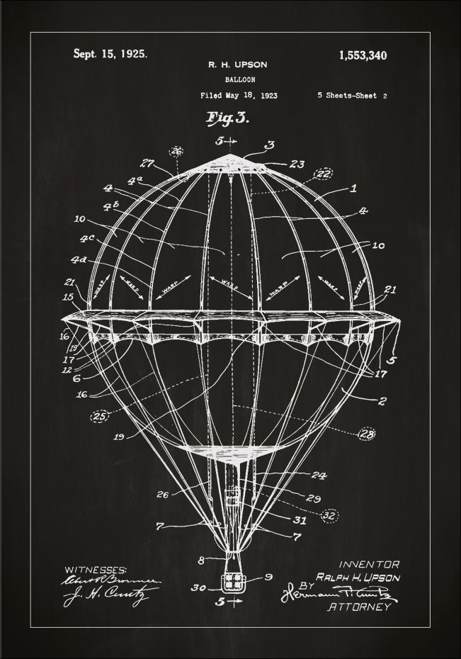 Patenttegning - Luftballon - Sort Plakat