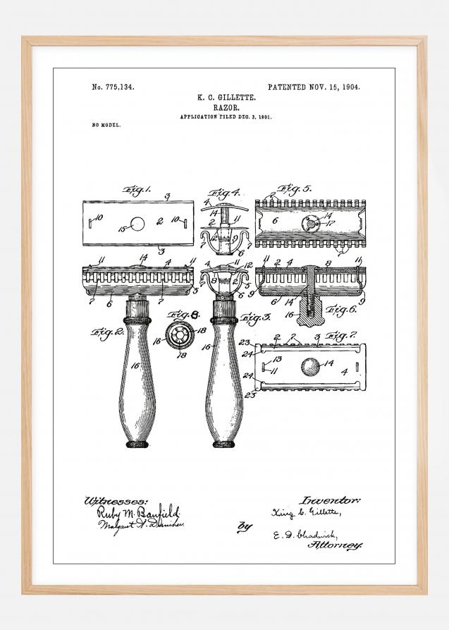 Patenttegning - Barberskraber - Hvid Plakat