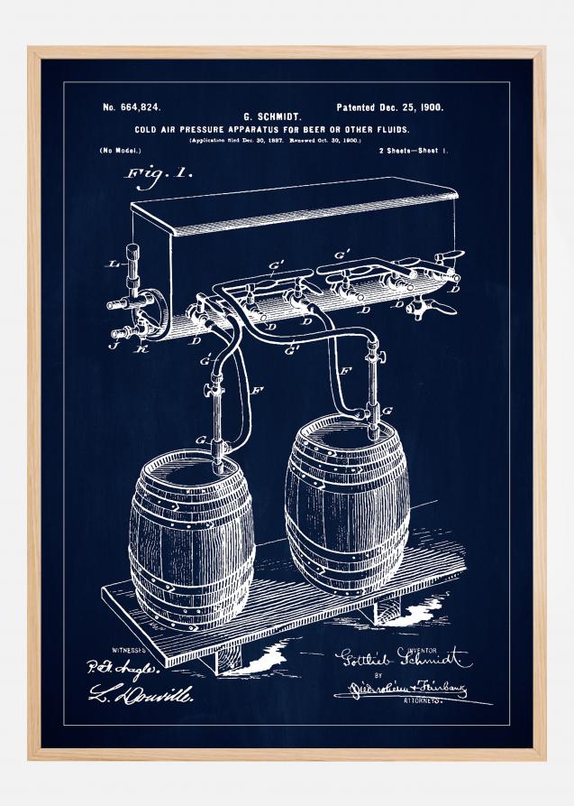 Patent Print - Beer Kegs - Blue Plakat