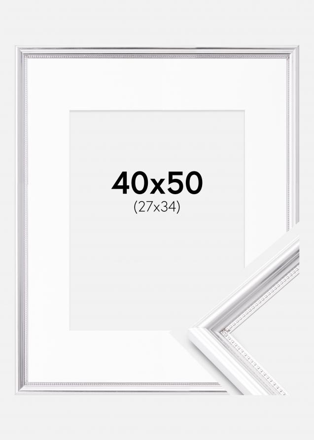 Ramme Gala Sølv 40x50 cm - Passepartout Hvid 28x35 cm