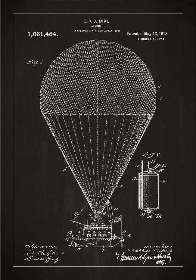 Patenttegning - Luftskib - Sort Plakat
