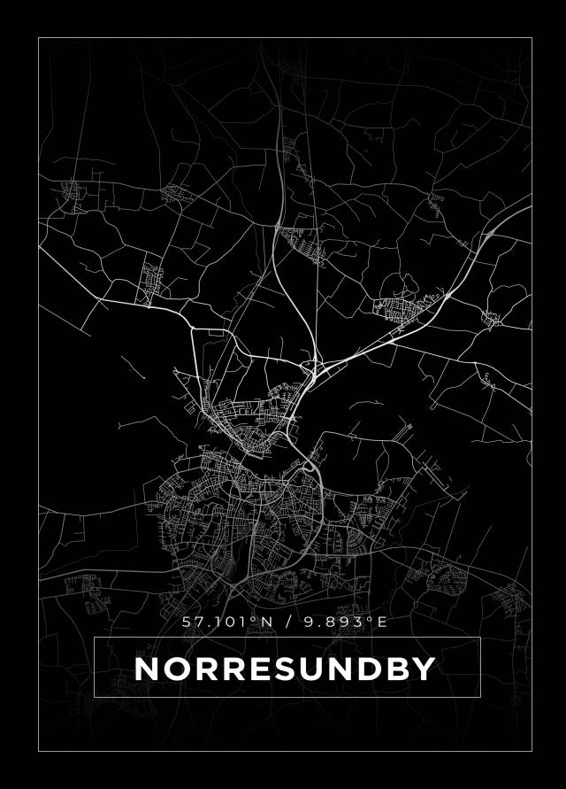 Kort - Norresundby - Sort Plakat