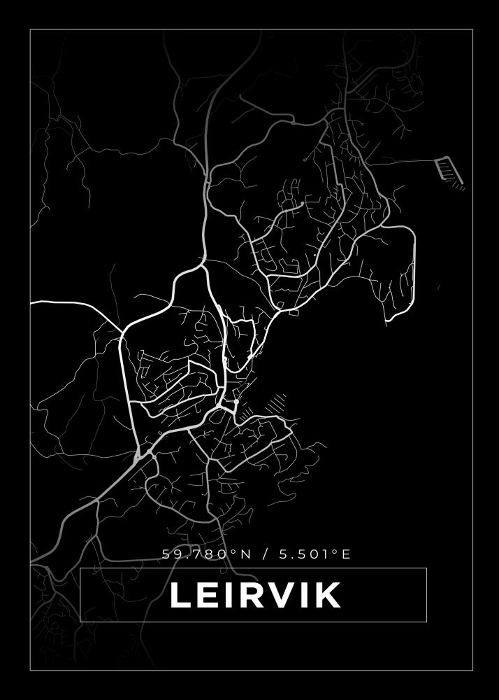 Kort - Leirvik - Sort Plakat