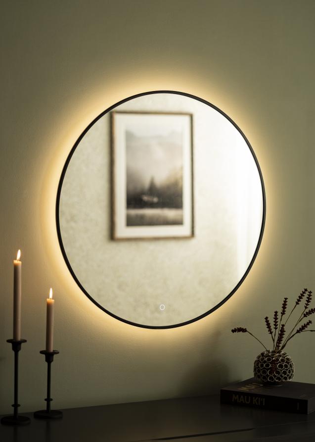 KAILA Spejl Circle LED Sort 80 cm Ø