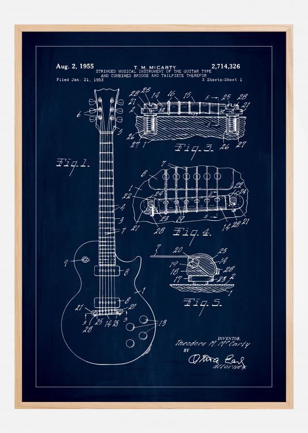 Patenttegning - El-guitar I - Blå Plakat