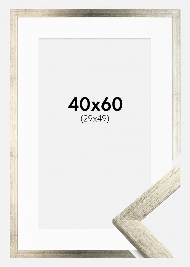 Ramme Stilren Sølv 40x60 cm - Passepartout Hvid 30x50 cm