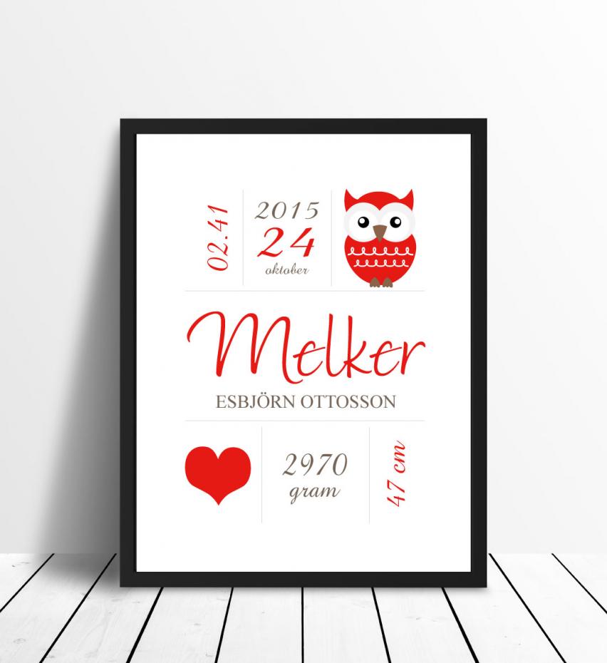 Owl Birth Poster Red