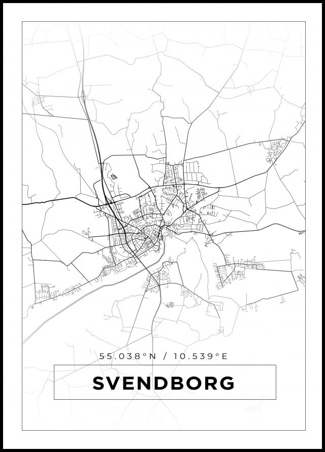 Kort - Svendborg - Hvid Plakat