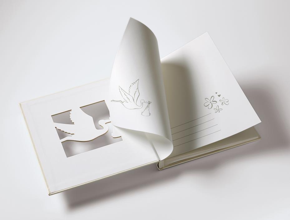 Cicogna Babyalbum Hvid - 28x30,5 cm (50 Hvide sider / 25 blade)