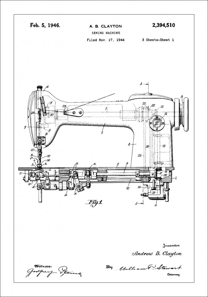 Patenttegning - Symaskine I Plakat