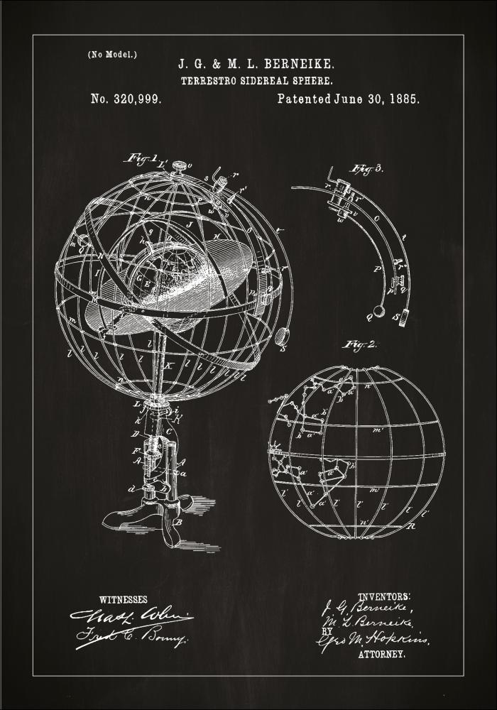 Patenttegning - Astronomisk model - Sort Plakat