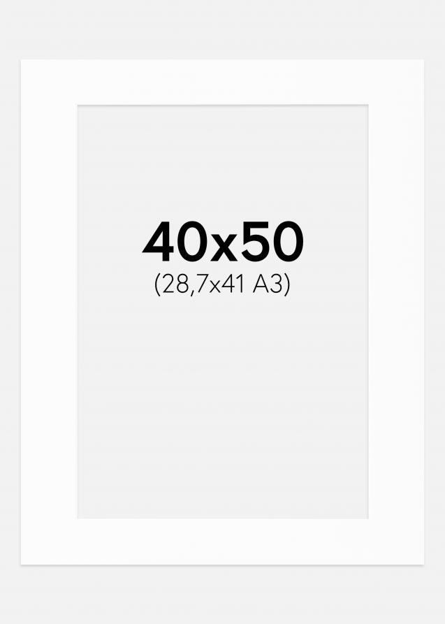 Passepartout Hvid (Hvid kerne) 40x50 cm (28,7x41 - A3)