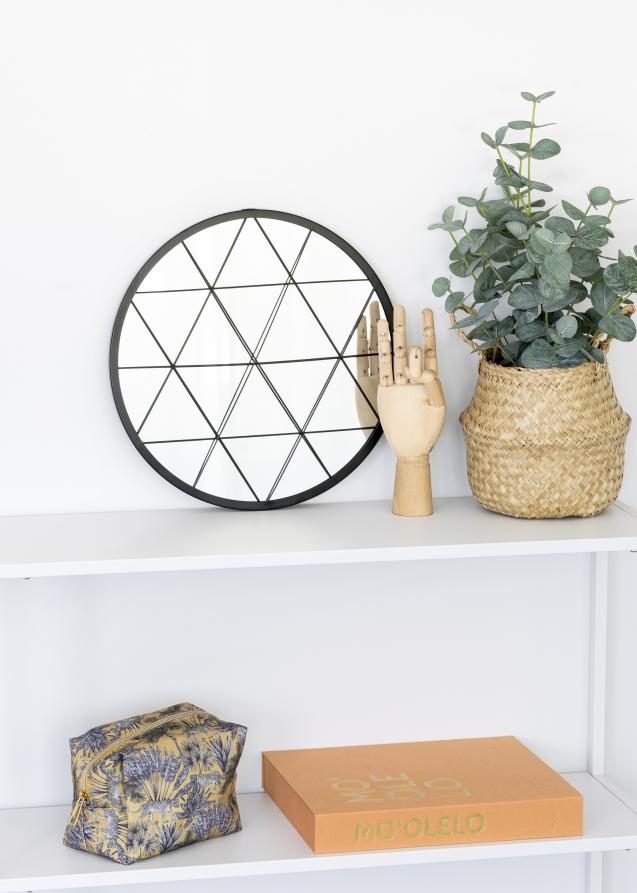 KAILA Rundt Spejl Triangles - Sort 35 cm Ø
