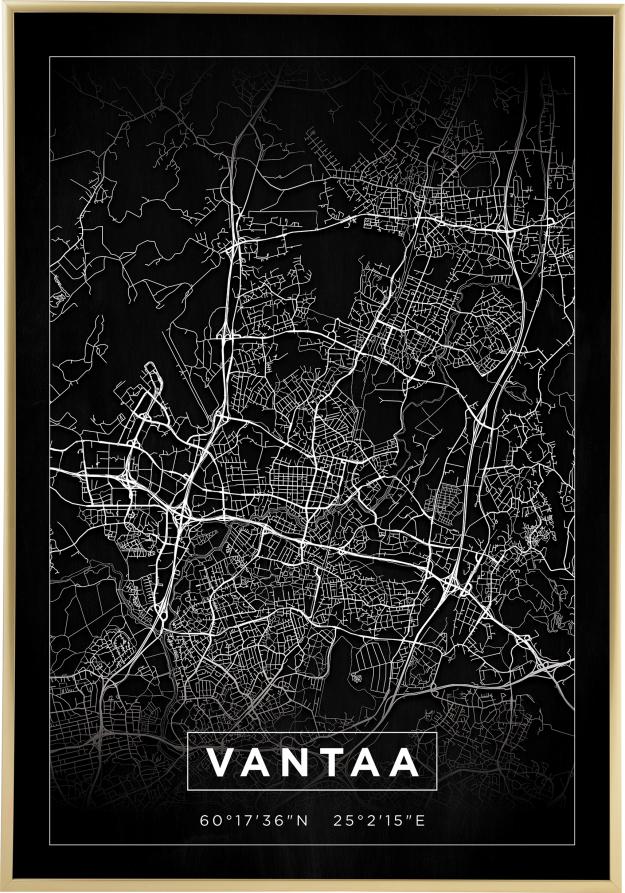 Kort - Vantaa - Sort Plakat