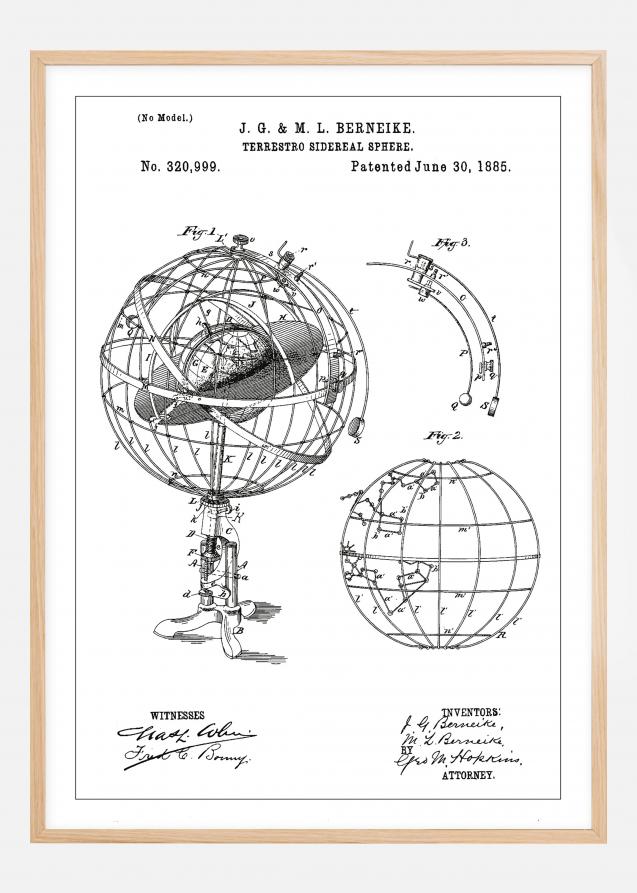 Patenttegning - Astronomisk model - Hvid Plakat