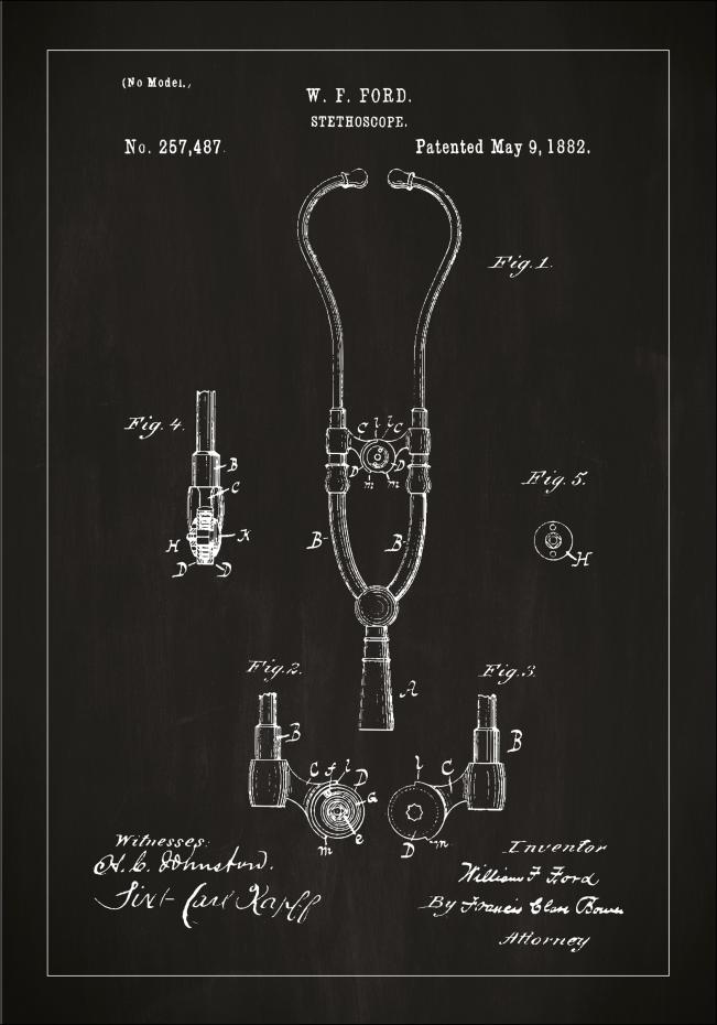 Patenttegning - Stetoskop - Sort