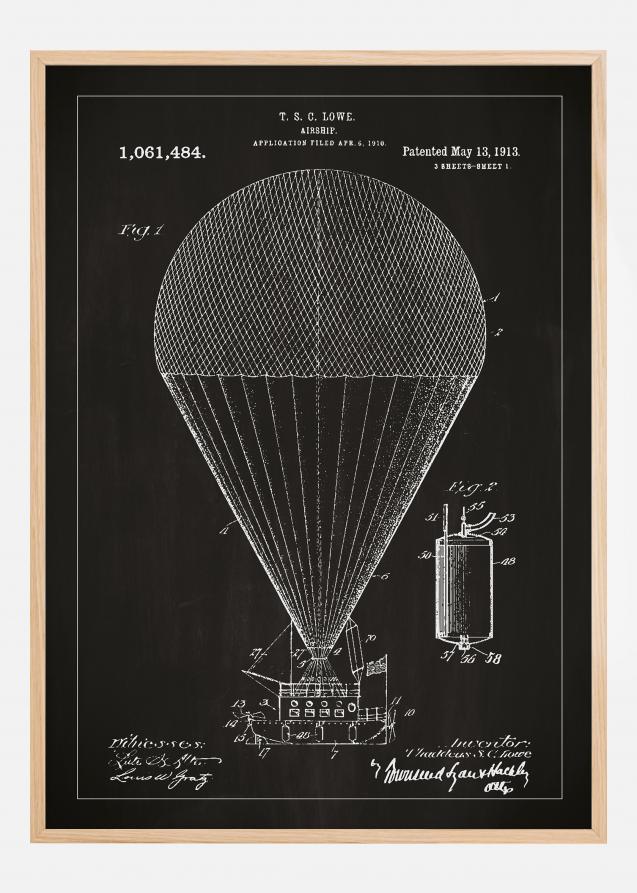 Patenttegning - Luftskib - Sort Plakat