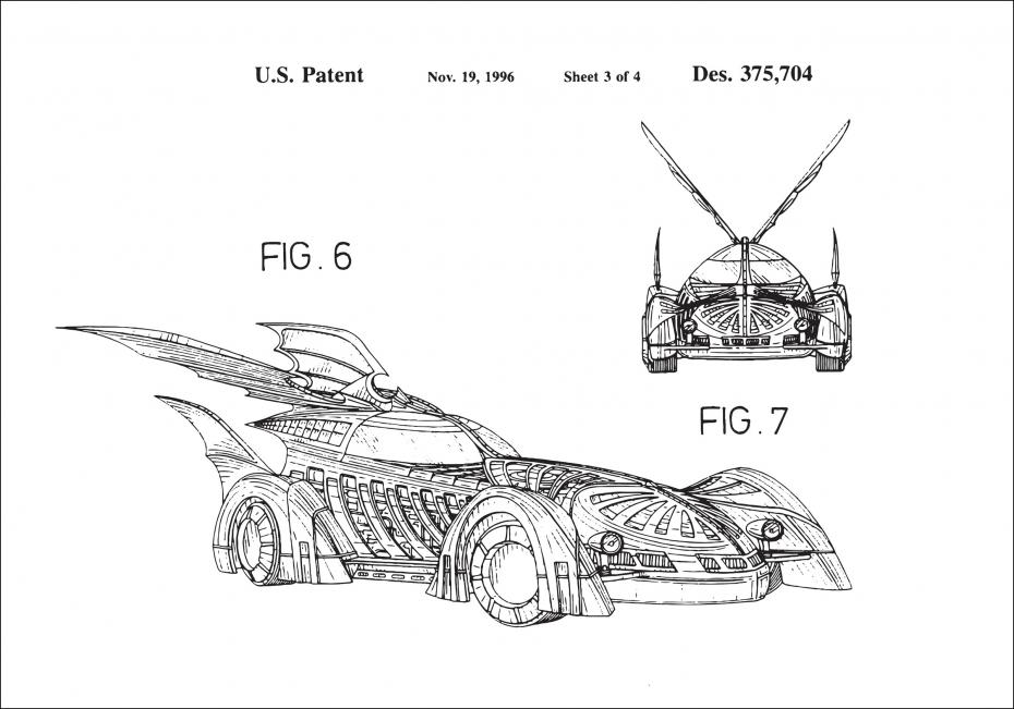 Patenttegning - Batman - Batmobile 1996 III Plakat