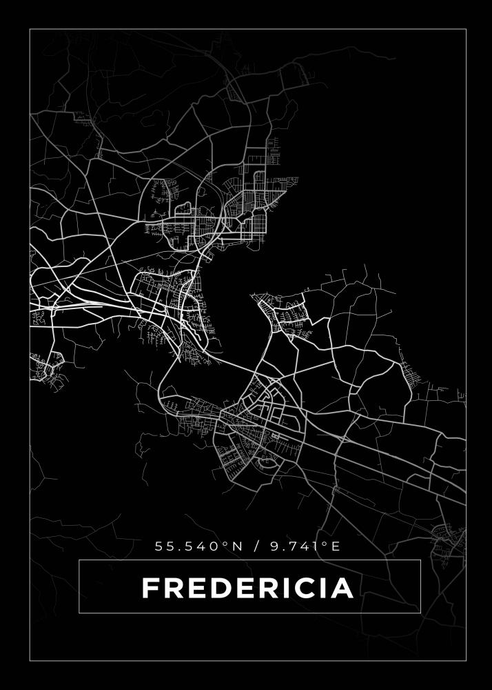 Kort - Fredericia - Sort Plakat