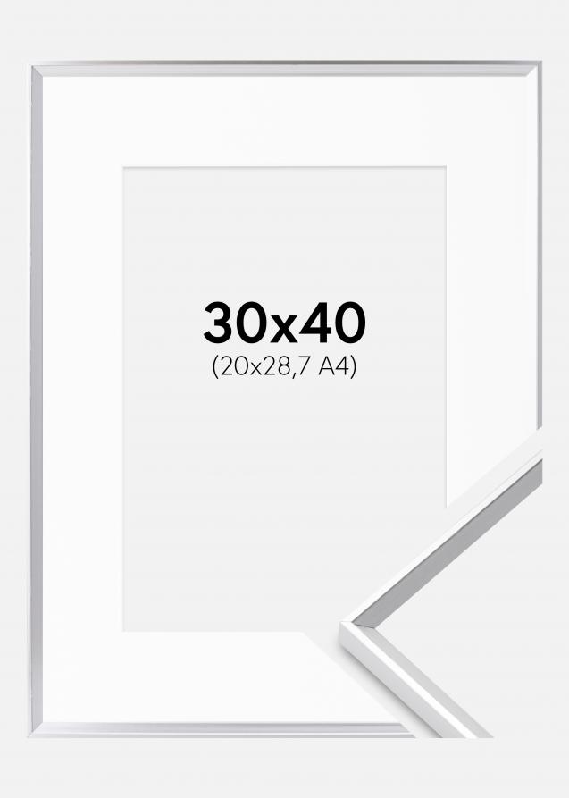 Ramme Desire Sølv 30x40 cm - Passepartout Hvid 21x29,7 cm (A4)