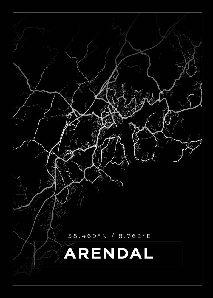 Kort - Arendal - Sort Plakat