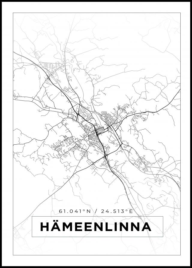 Kort - Hämeenlinna - Hvid Plakat