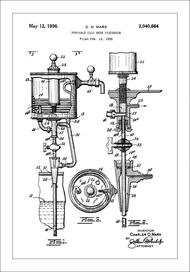 Patent Print - Portable Cold Beer Dispenser - White Plakat