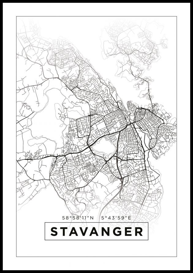 Kort - Stavanger - Hvid Plakat