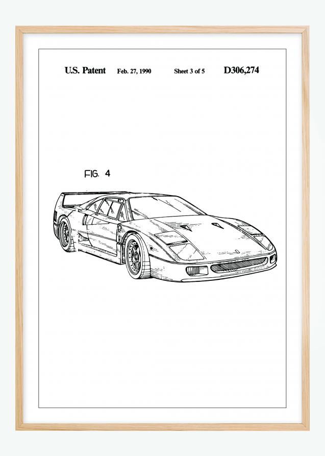 Patenttegning - Ferrari F40 II Plakat
