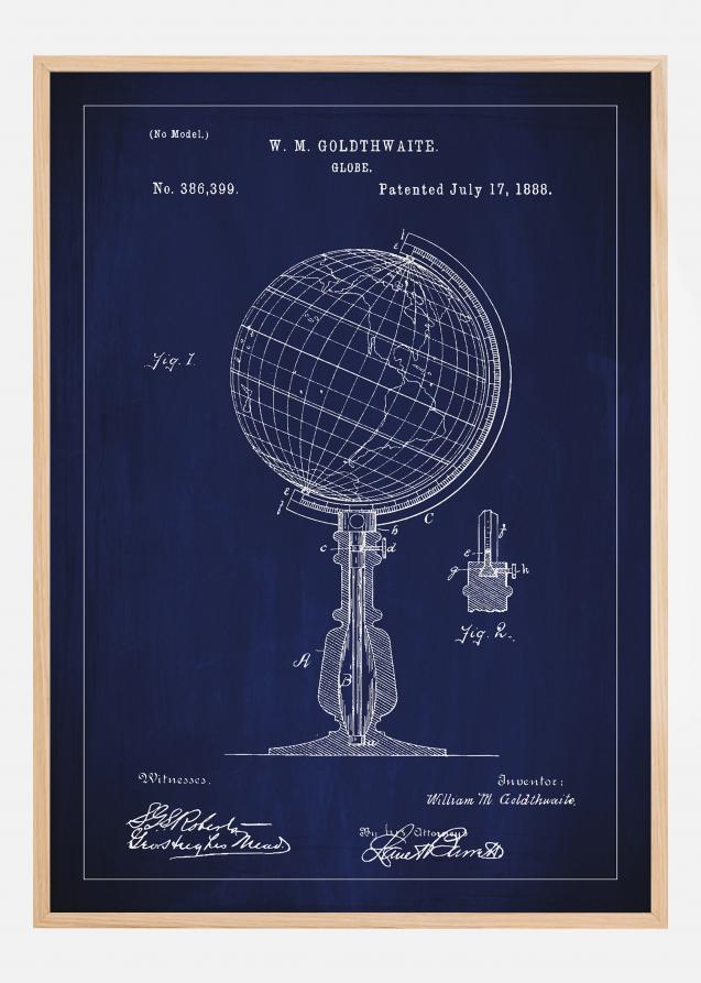 Patenttegning - Jordglobe - Blå Plakat