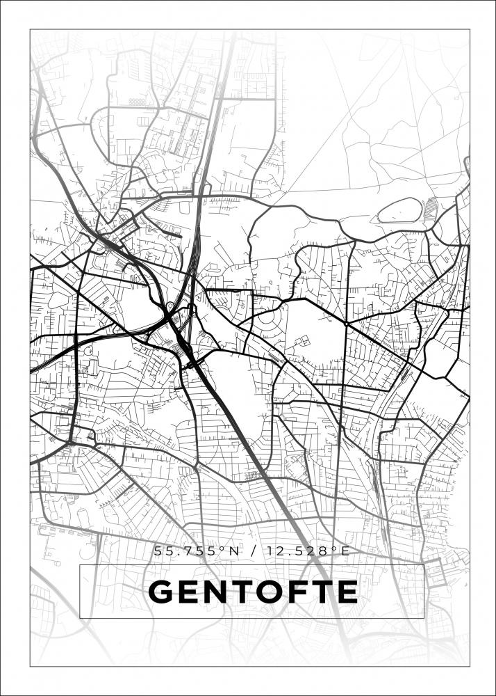 Kort - Gentofte - Hvid Plakat