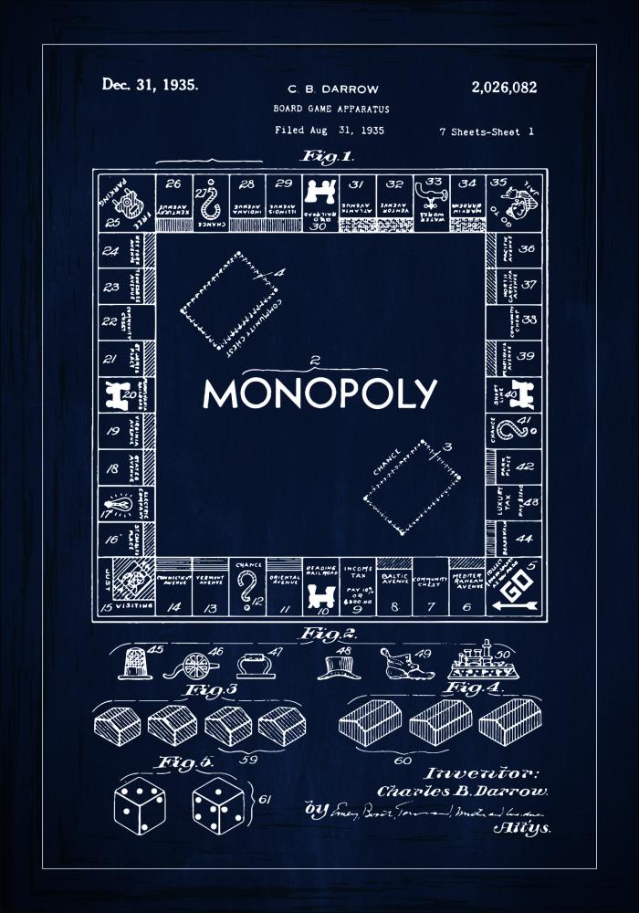 Patenttegning - Monopoly I - Bl Plakat