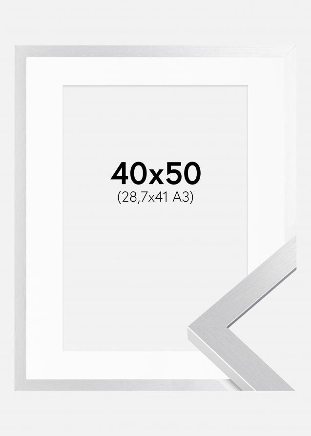 Ramme Selection Sølv 40x50 cm - Passepartout Hvid 29,7x42 cm (A3)
