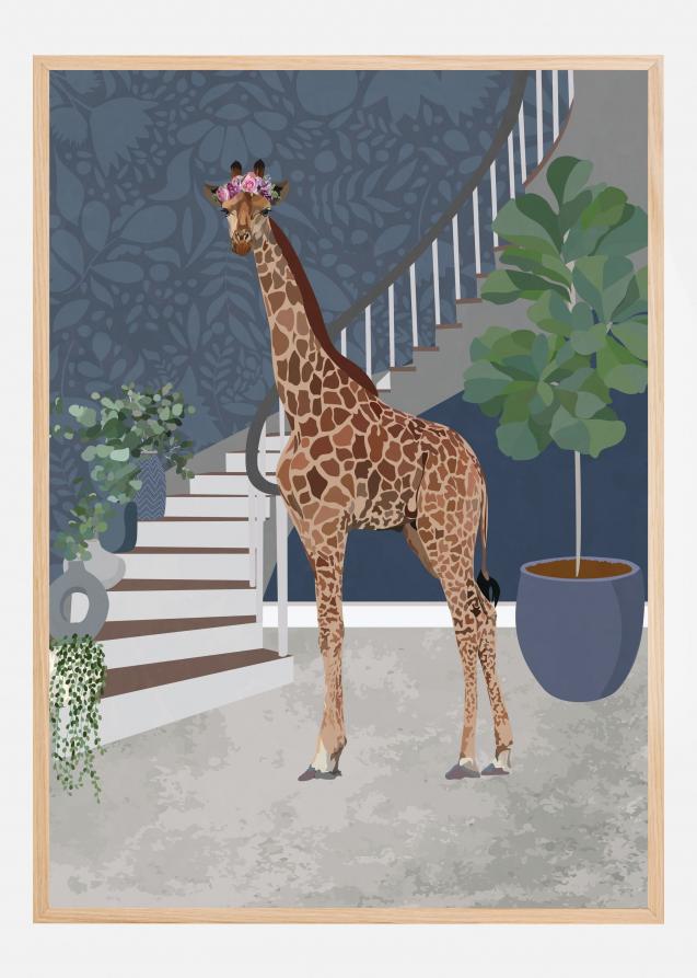 Giraffe by the stairs Plakat